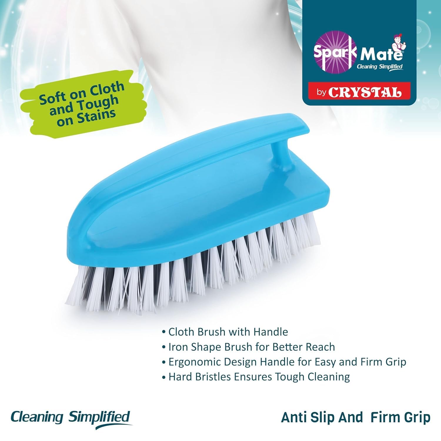 Sparkmate By Crystal Iron Shape Cloth Cleaning Brush with Easy Grip Handle (Pack of 2) 2