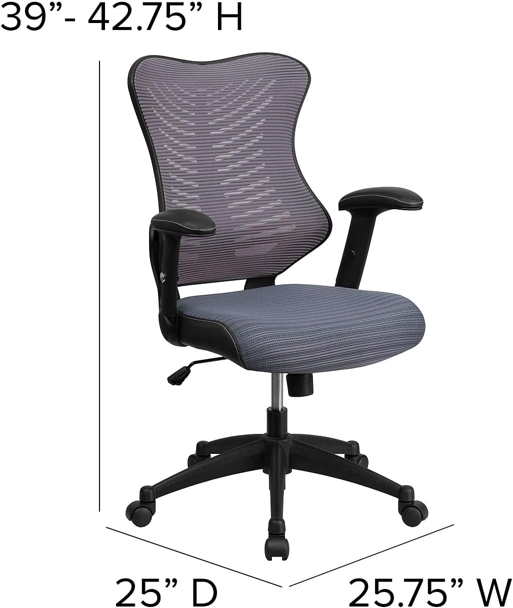 Flash Furniture Kale High Back Designer Gray Mesh Executive Swivel Ergonomic Office Chair with Adjustable Arms