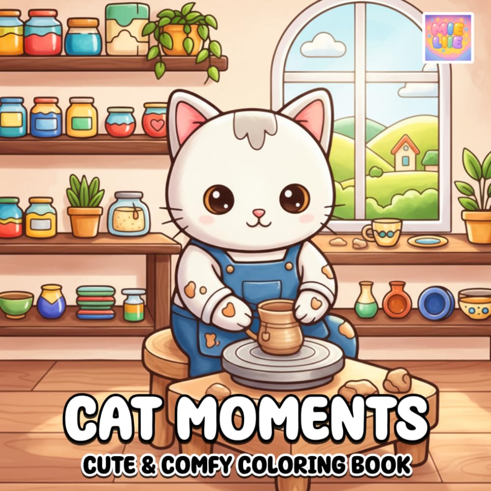 Cat Moments Coloring Book: Cute Cat Activities, Whimsical Comfy Spaces, and Playful Daily Life Adventures