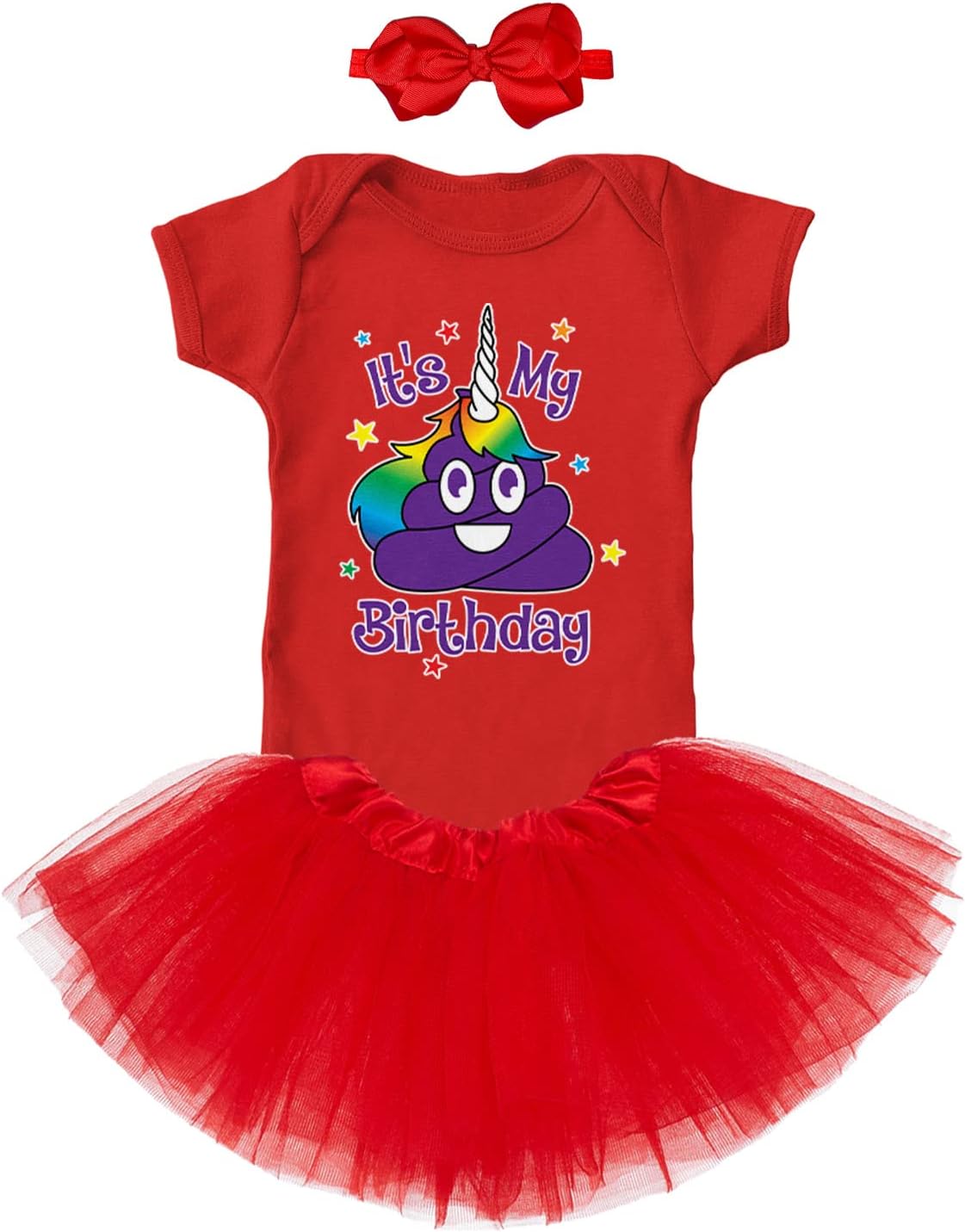 Unicorn Poop - Funny Emoticon Icon Baby Bodysuit + Tutu Skirt + Bow Headband Set