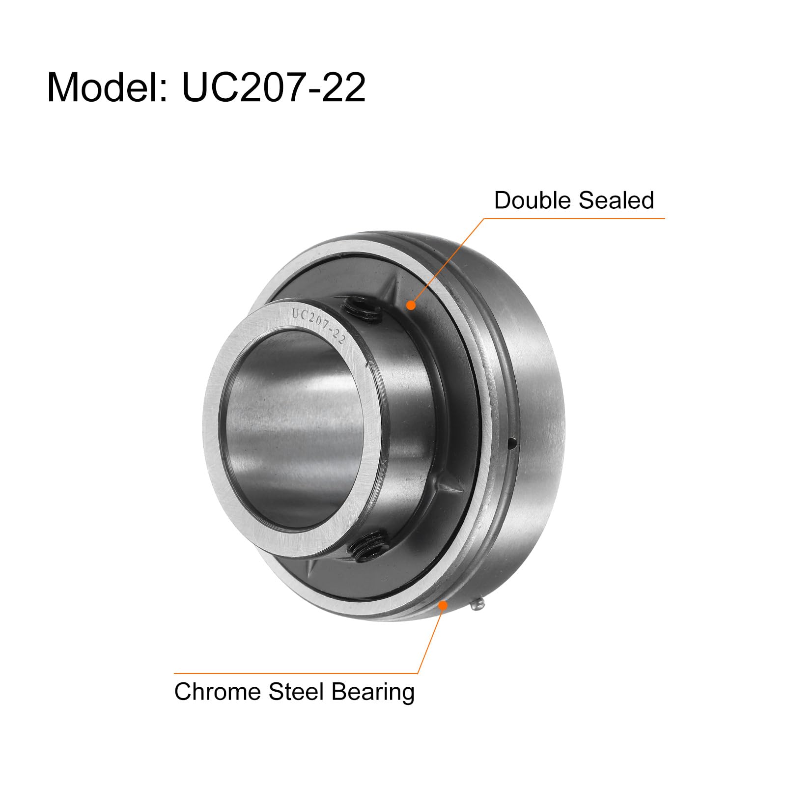 QUARKZMAN 2Pcs UC207-22 Roulements à Semelle 1-3/8" Unités de Roulement de Trou en Acier Chromé (Gcr15) Logement de Roulement Monté en Bride avec Clé