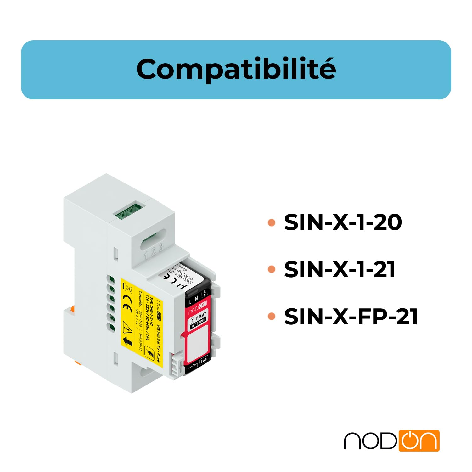 NodOn - Boîtier Rail DIN "Power" pour modules NodOn Zigbee et EnOcean, pack 5 unités, accessoire, tableau électrique, compatible modules SIN-(x)-1-20, SIN-(x)-1-21, SIN-(x)-FP-21