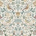 WESTICK Beige William Morris Wallpaper 17.5"x315" Vintage Peel and Stick Birds Floral Wallpaper Boho Botanical Wall Paper Self Adhesive Floral Contact Paper for Bedroom Bathroom Living Room Cabinets
