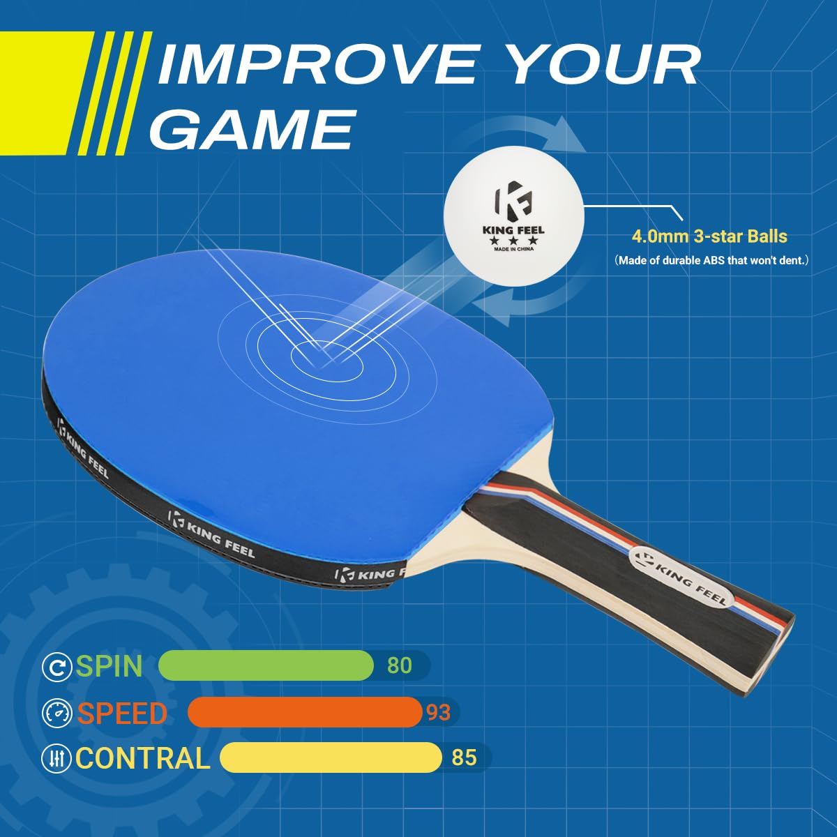 Ping Pong Paddel Set von 4 Premium Tischtennisschlägern 3-Sterne Ping Pong Bälle (8) mit Ping Pong Paddle Fall Professionelle Tischtennisschläger Set für Indoor & Outdoor Spiele