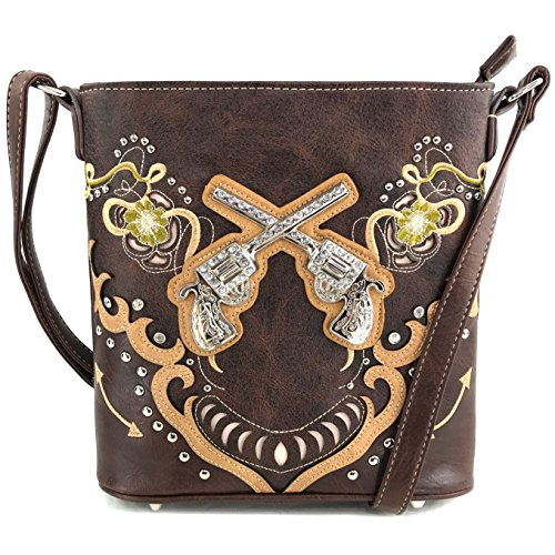 Justin West Guns Dual Pistol Floral Embroidered Studded CCW Concealed Carry Shoulder Purse Handbag