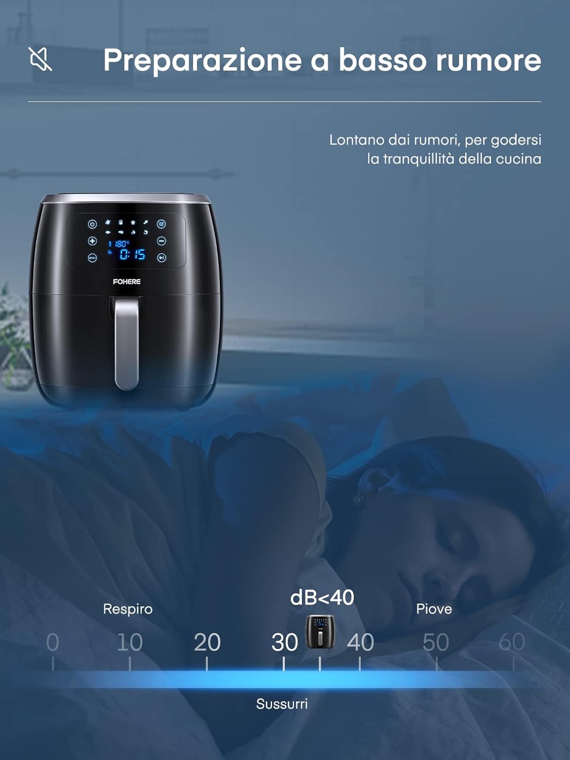 FOHERE Friggitrice ad Aria Calda, Friggitrice Senza Olio 6 Litri, 1800w, Airy Fryer con Display LED Toccabile, 8 Programmi Automatici, Tempo Temperatura Regolabili, Nessun Rumore, Nero FOHERE Friggitrice ad Aria Calda, Friggitrice Senza Olio 6 Litri, 1800w, Airy Fryer con Display LED Toccabile, 8 Programmi Automatici, Tempo Temperatura Regolabili, Nessun Rumore, Nero