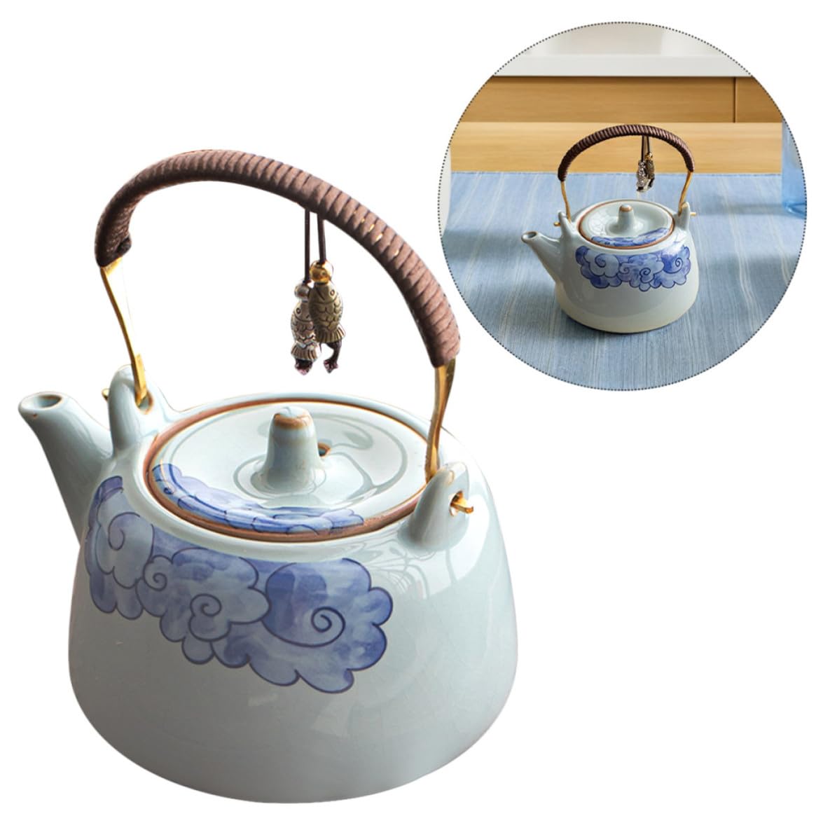 ARTIBETTER Tetera de Cerámica, Tetera China de Cerámica, 250ml, Azul, con Asa, Fácil de Limpiar y Agarre Cómodo, para Infusiones en Casa y Pequeñas Reuniones
