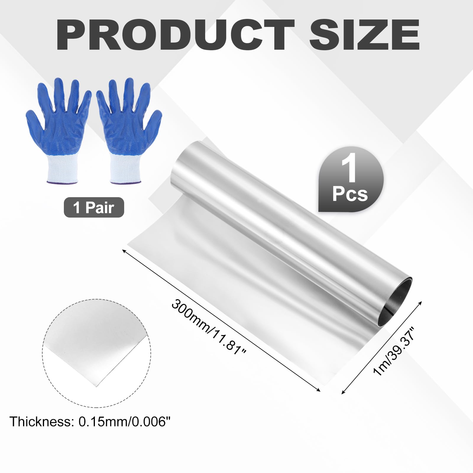 QUARKZMAN Rotolo Di Lamierino In Acciaio Inossidabile 304 Spessore 0.15mm X 300mm X 1m Nastro Metallico Lastra Pannello In Acciaio Inox Per DIY Cucina Attrezzatura Elettronica Argento