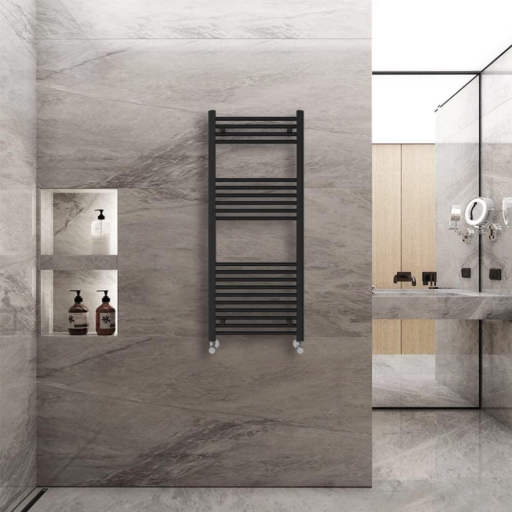 Warmehaus Black Straight Heated Towel Rail Radiator Ladder 1200X500mm Central Heating Radiators For Bathroom Kitchen