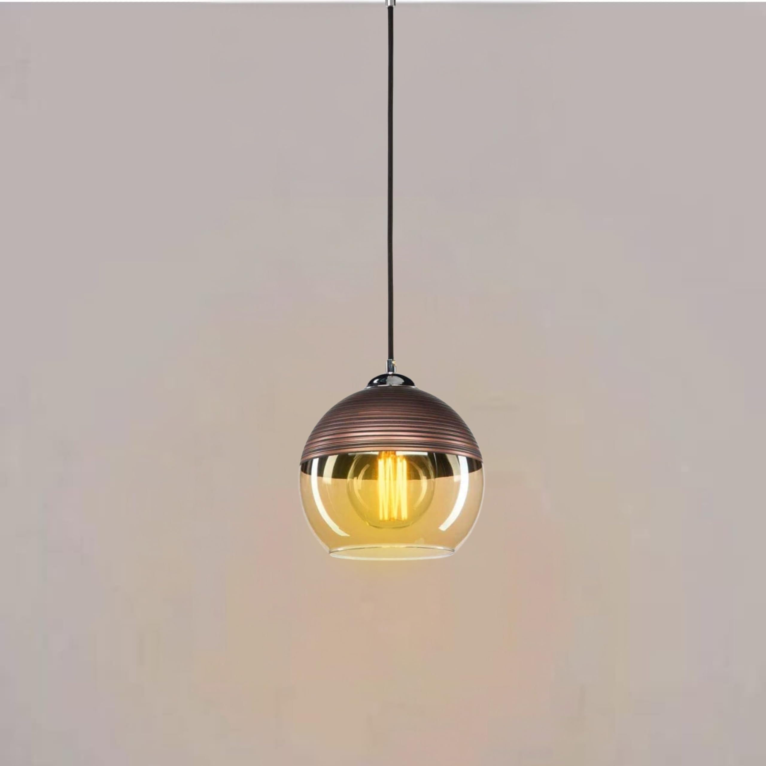 SUANI Premium Glass Hanging Lights|Pendant Lighting for Kitchen|Pendent Light for Drawing Room |Hanging Light for Living Room|Ceiling Light| Black Round Shape (Bulb not Included) (Pack of 1) 2