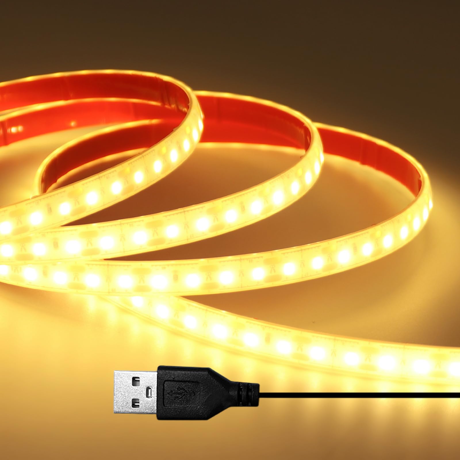 KISUFU 5V USB LED Strip Light, SMD 2835 120 LEDs/m IP68 Waterproof Flexible Double-Sided USB Powered LED Tape Lights for DIY Home Outdoor Decoration.