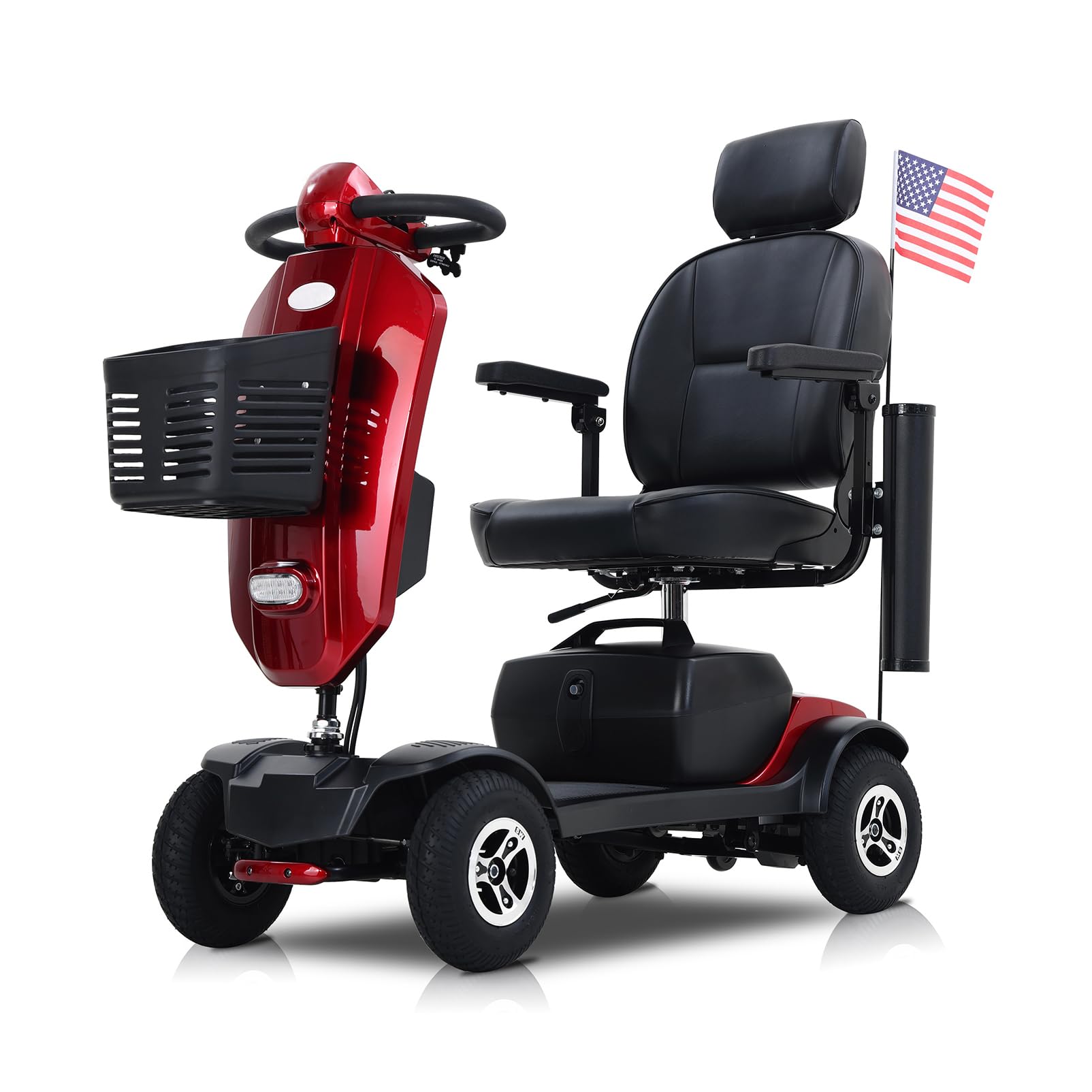Mobility Scooters for Seniors 400 lb Weight Capacity All Terrain,Foldable Heavy Duty 4 Wheel Power Mobile Scooter for Adults?Handicap Electric Scooters with Seat and Basket,6 MPH,16 Miles (red .)