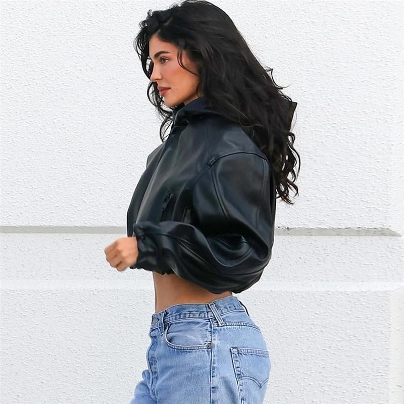 Mandonce Leather Jacket Women Zip up Hoodies Motorcycle Bomber Jacket Streetwear Cropped Trench Coat for Women2