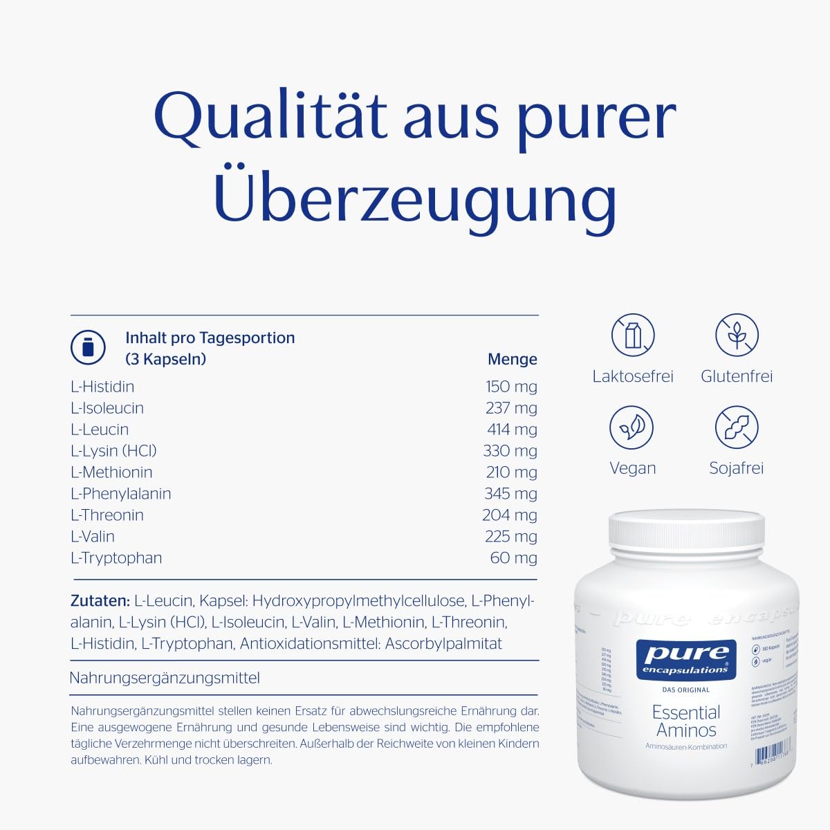 Pure Encapsulations - Essential Aminos - Ausgewogene Kombination Essenzieller Aminosäuren - Für Sport und eiweißarme Ernährung - 180 vegane Kapseln