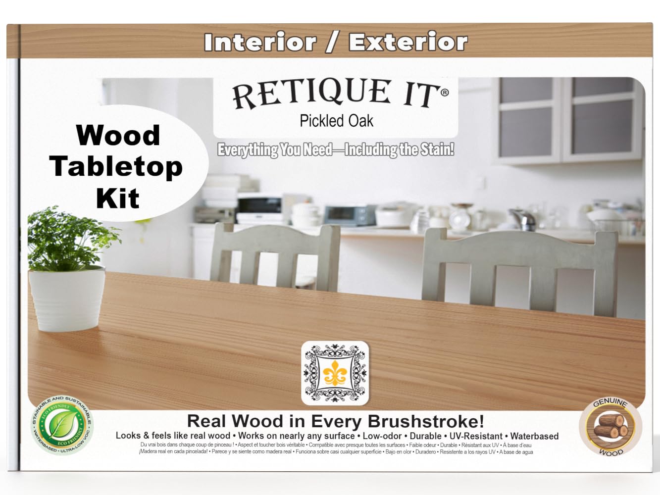 Retique It Wood Finish Tabletop Kit – GO Beyond Faux Wood with Paintable Liquid Wood Based Primer and Gel Stain - Graining Tools Included (Tabletop Kit, Pickled Oak)