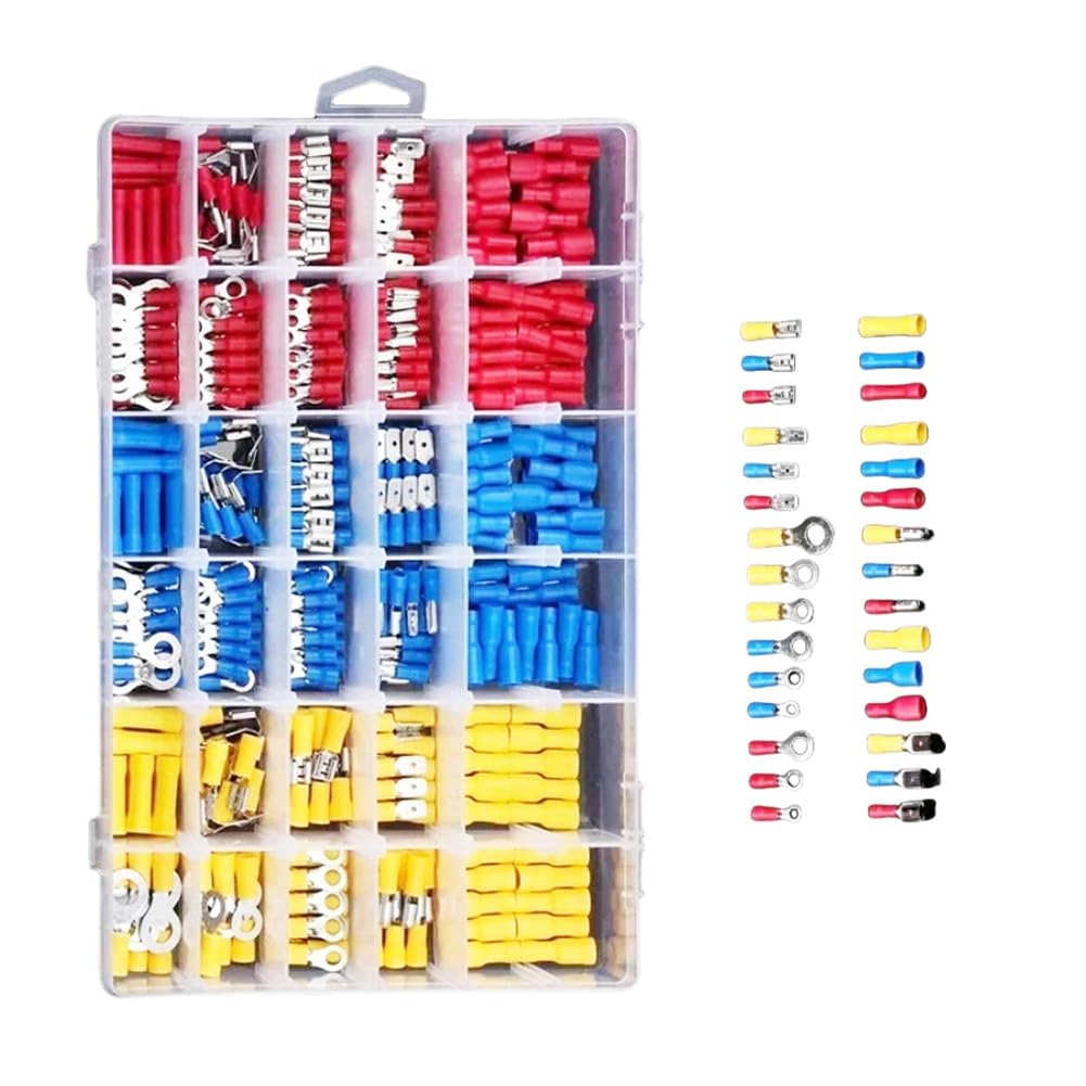 Xnuiasqe 480Pcs Insulated Cable Connector Electrical Wire Crimp Spade Butt Ring Fork Set Ring Lugs Rolled Terminals Assorted Kit Assorted Ring Lugs Rolled Terminals Kit