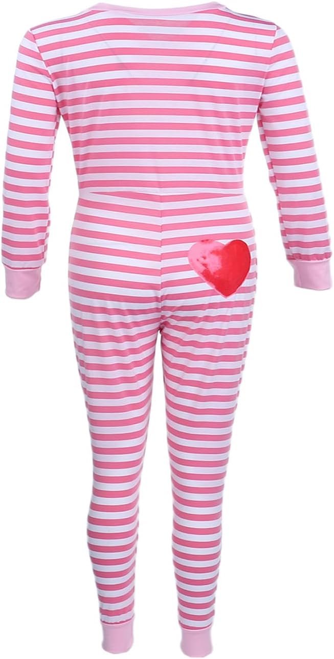 Women's Christmas Striped One Piece Pajamas Xmas Long Sleeve Bodycon Sleepwear Jumpsuit - Image 2