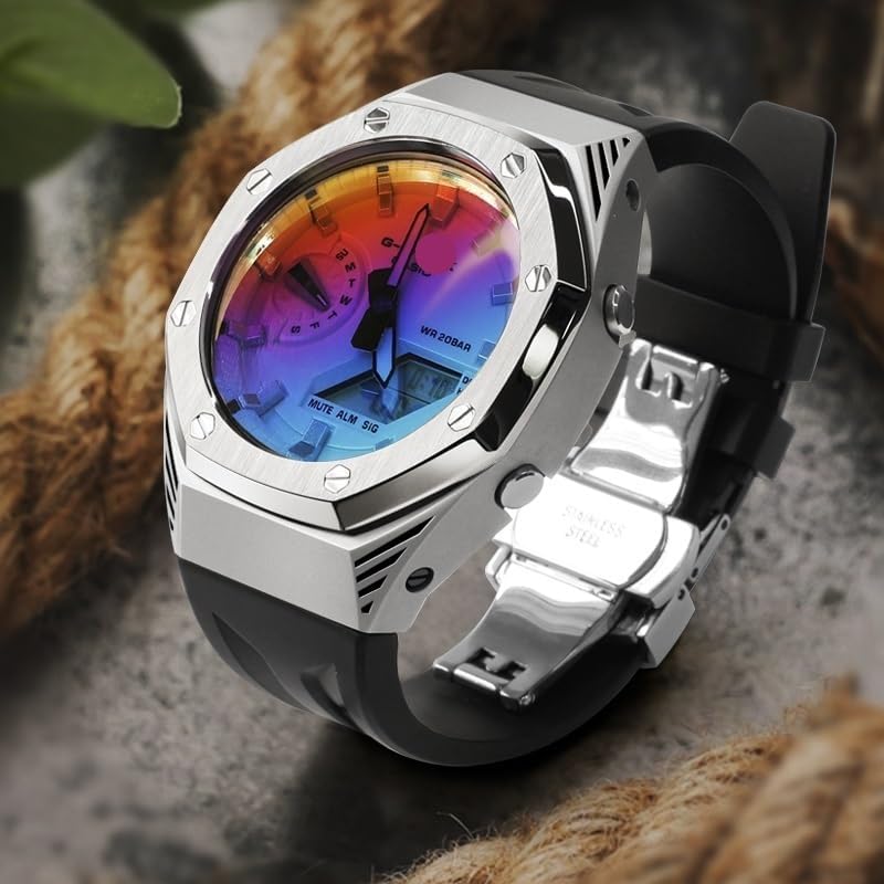 EZZON GA2100 4rd Stainless Steel Watch Bezel Fluorine Rubber Watch Strap Retrofit Kit For Men's Watches GA-2100/GA-2110/GA-B2100