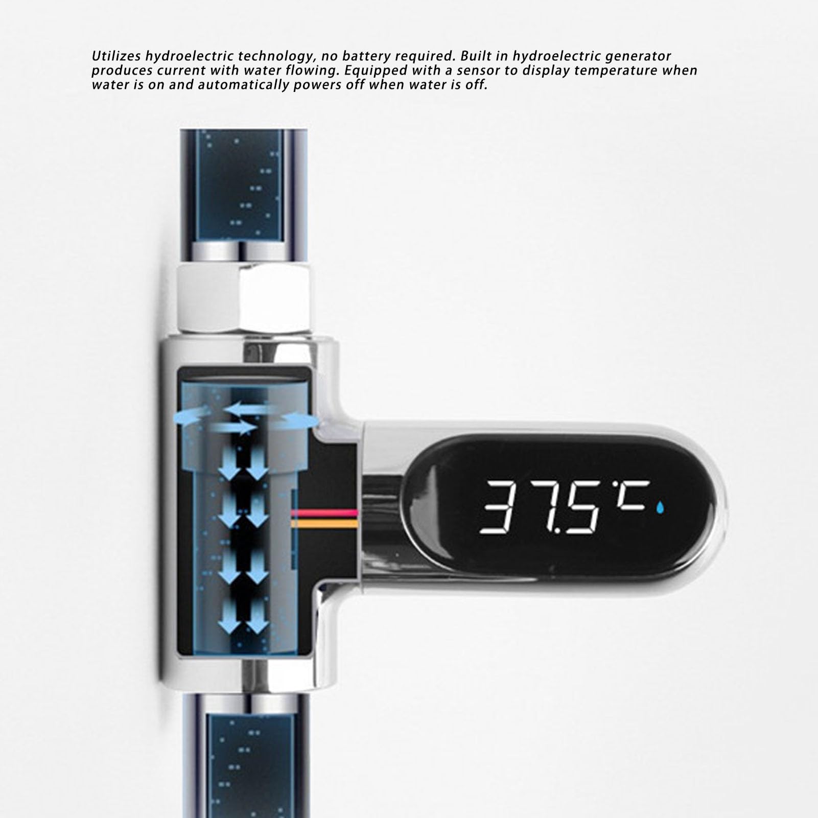 LED Duschwasser Temperaturanzeige 360 Grad Drehbare Digitales Wasserthermometer Wasserbetriebene Anzeige für Badezimmer Heim ABS