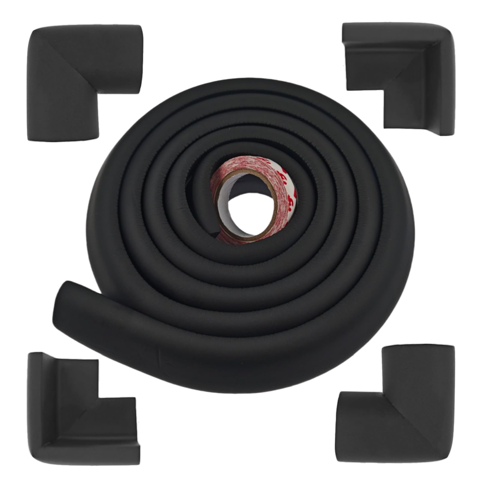 Baby Safety Edge Corner Guards Protector Set, 2M Edge Protector & 4 Corner Guards for Baby, Foam Cushion Protector Set Baby Proof Bumpers for Furniture Against Sharp Corners, Black