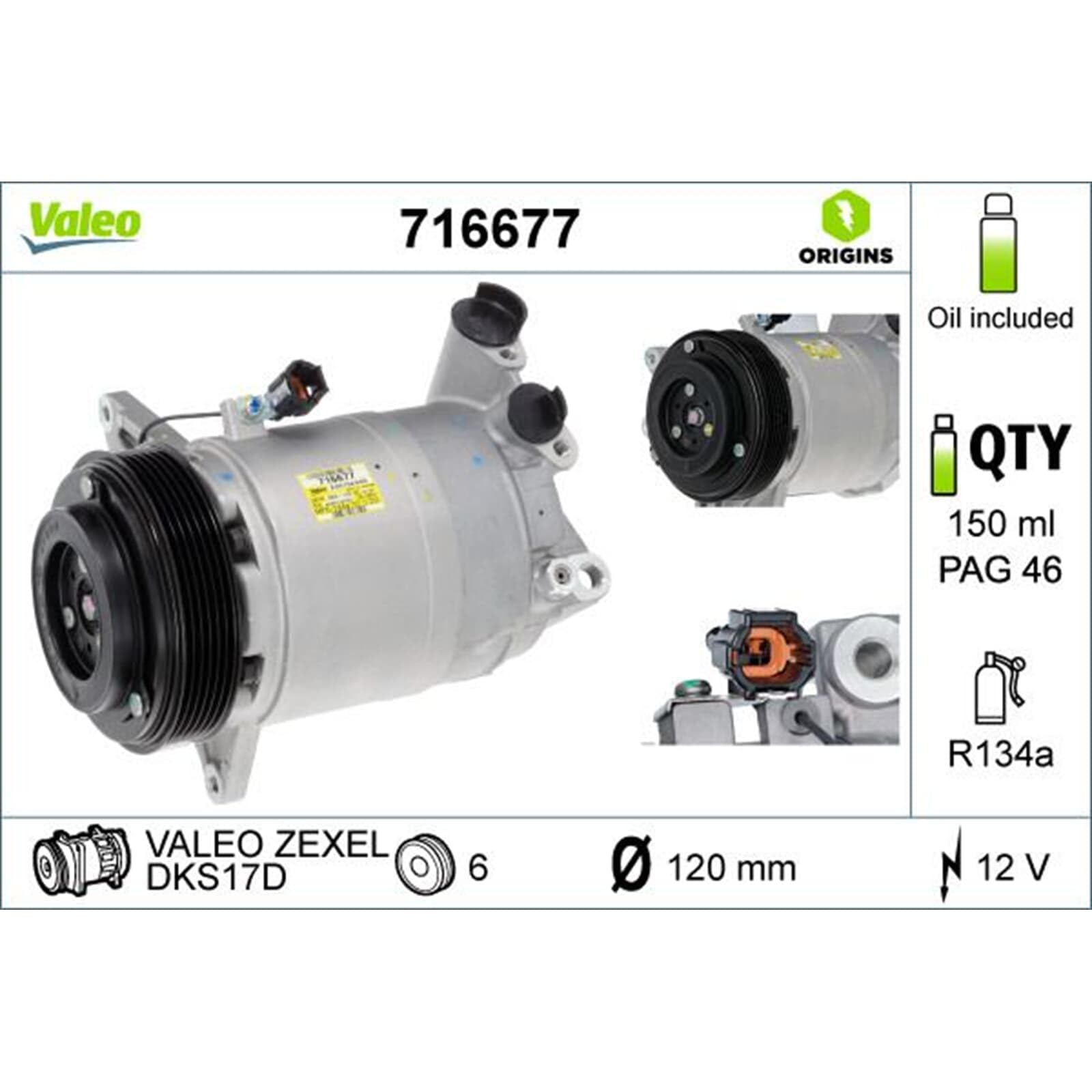 Valeo Sprężarka, Klimatyzacja, Napełniona Olejem, 716677