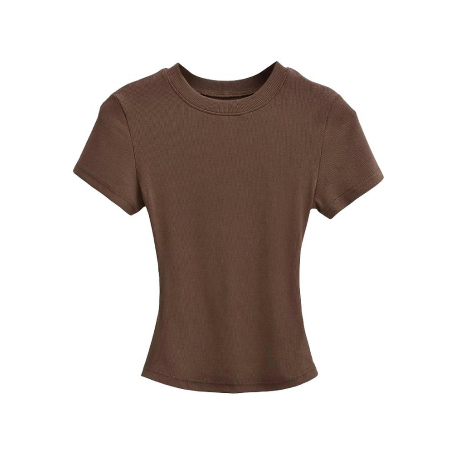 T-Shirt a Maniche Corte Attillata con Scollo Tondo Europeo e Americano da Donna, Top Corto Esterno Elasticizzato Versatile di Base