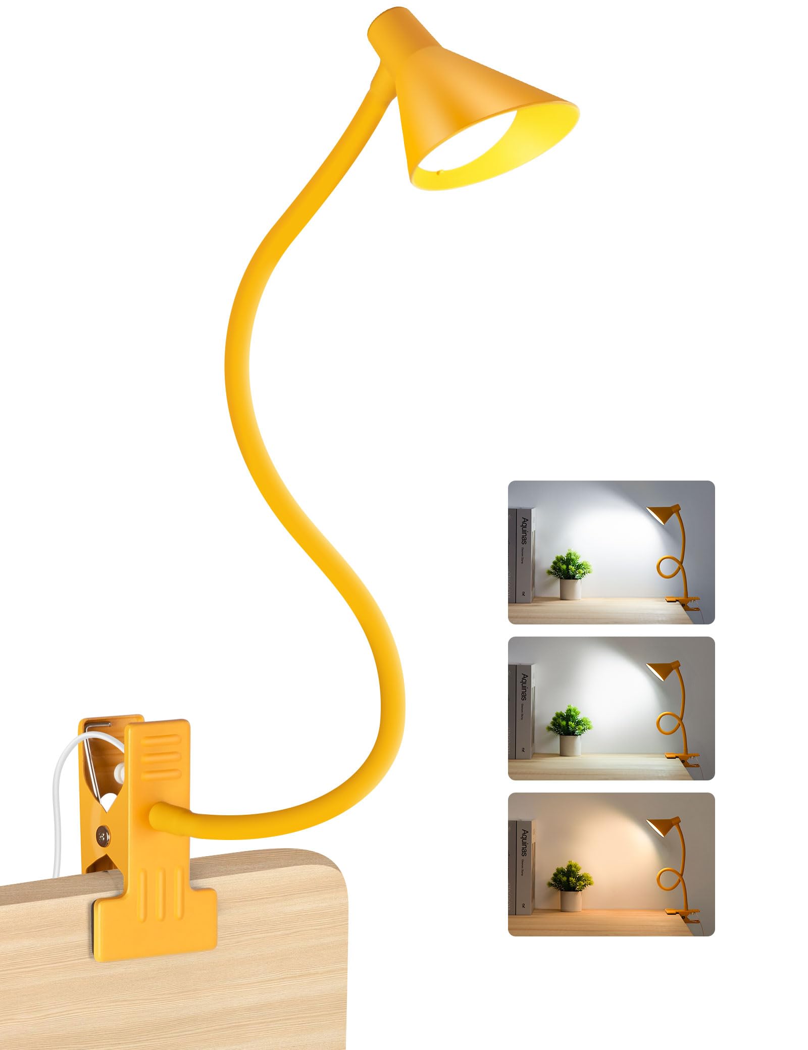 LiFMIRA Lampe de bureau à clipser pour tête de lit, lampe de lecture LED pour lit, 3 couleurs, 10 niveaux de luminosité à intensité variable, lampe de livre pour lire au lit au lit (jaune)