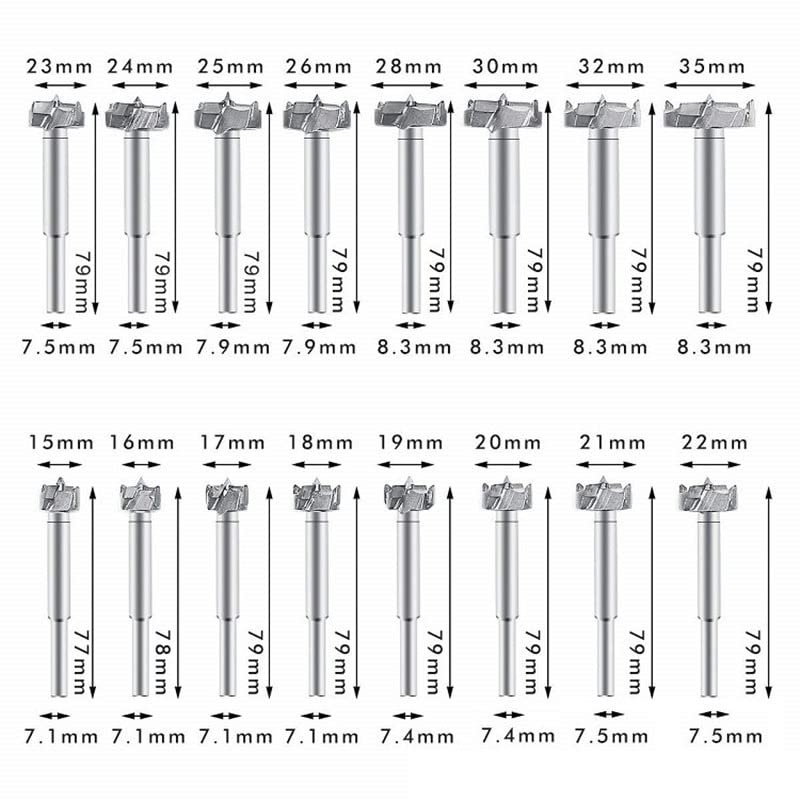 Miniatura 7 de Forstner - Juego de 16 brocas de perforación de 0.591-1.378 in, losas de madera, agujero de perforación de ala plana, bisagra de perforación de