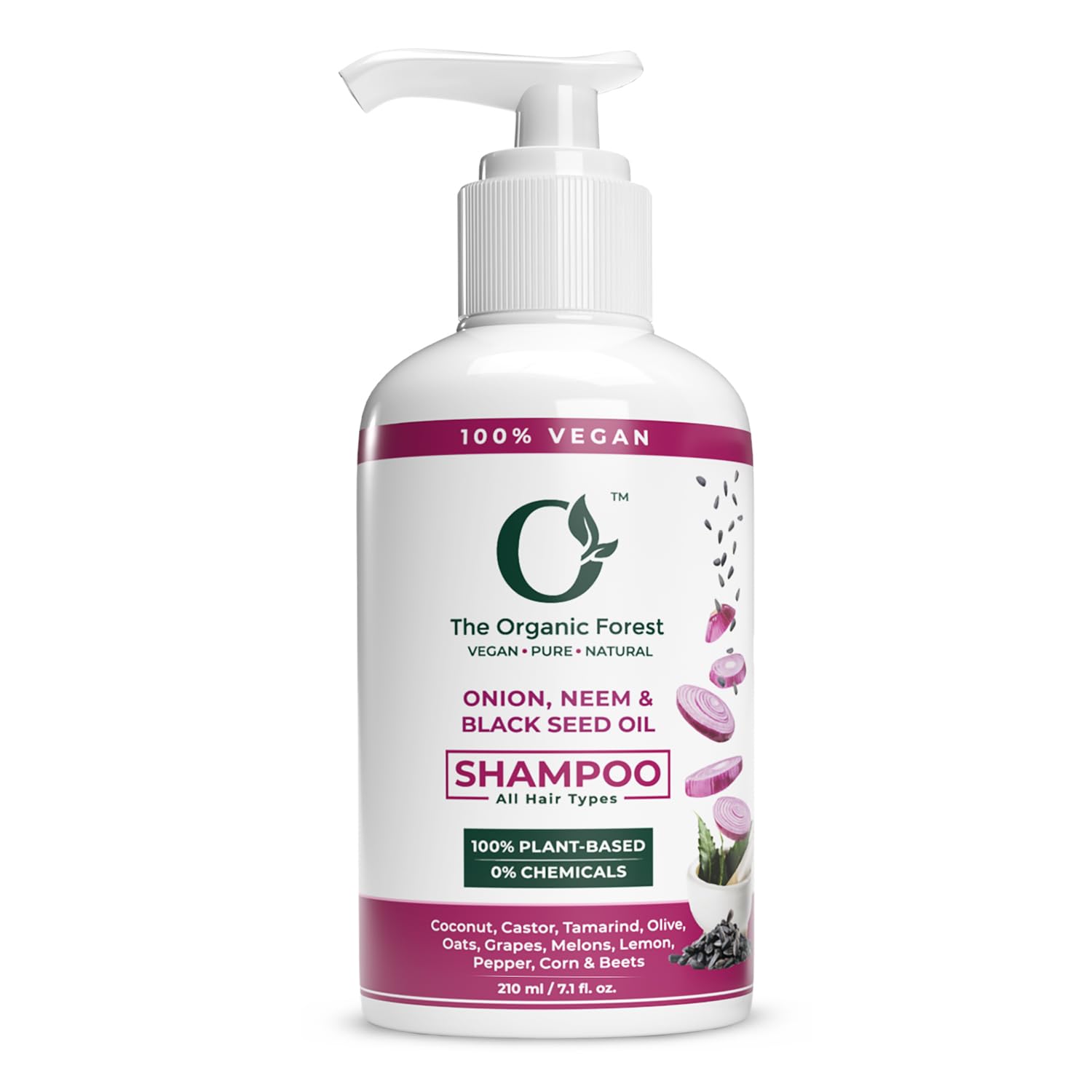 Onion Shampoo with Neem & Black Seed Oil for Dull, Dry Damaged Hair | Reduce Hair Fall, Breakage and Scalp Itching | SLS Free Shampoo | Natural Shampoo