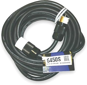 CEP Construction Electrical Products 6450S 50-Feet Black Rubber Alloy Temporary Power Cord with 50-Amp Plug Ends