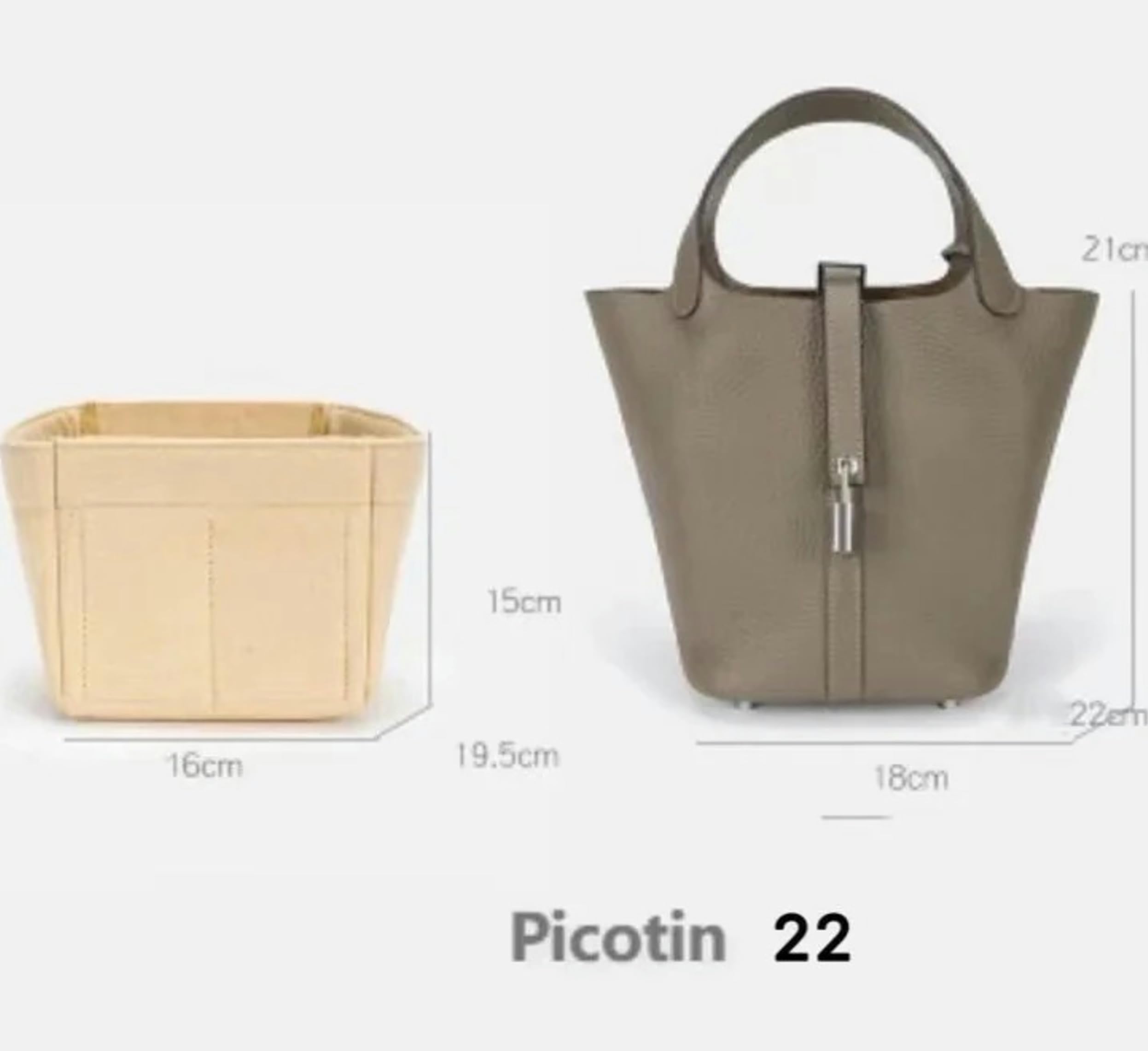 Organiseur de sac pour Hermes Picotin MM 22 (22 x 23 x 18 cm) | Insert de sac personnalisé fait à la main | Doublure de sac en feutre de 2 mm | Façonneur de sac à main pour femme (style B,