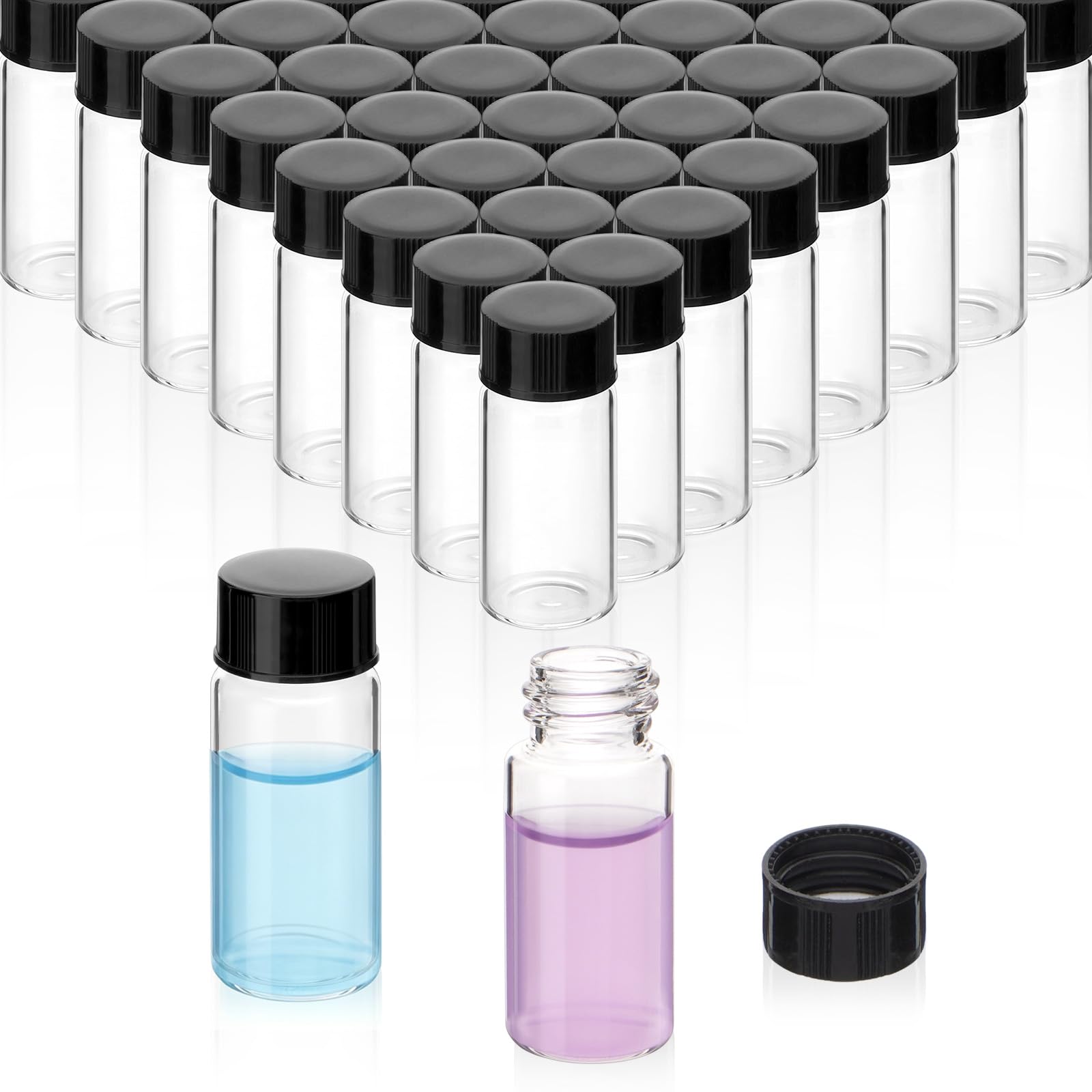 50 Stück 10ml Probe Fläschchen mit Schraubkappen, Auslaufsicher, Transparent Glasfläschchen für Labor, ätherisches Öl, Parfüm, Reagenz, Salbungsöl