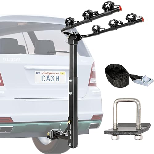 WEIZE 3-Bike Hitch Mount Rack with 1-1/4" and 2" Hitch for Cars, Trucks, SUVs, Tiltable Foldable Bicycle Carrier Racks with No-Wobble U Bolt and Straps, 110 lbs Capacity