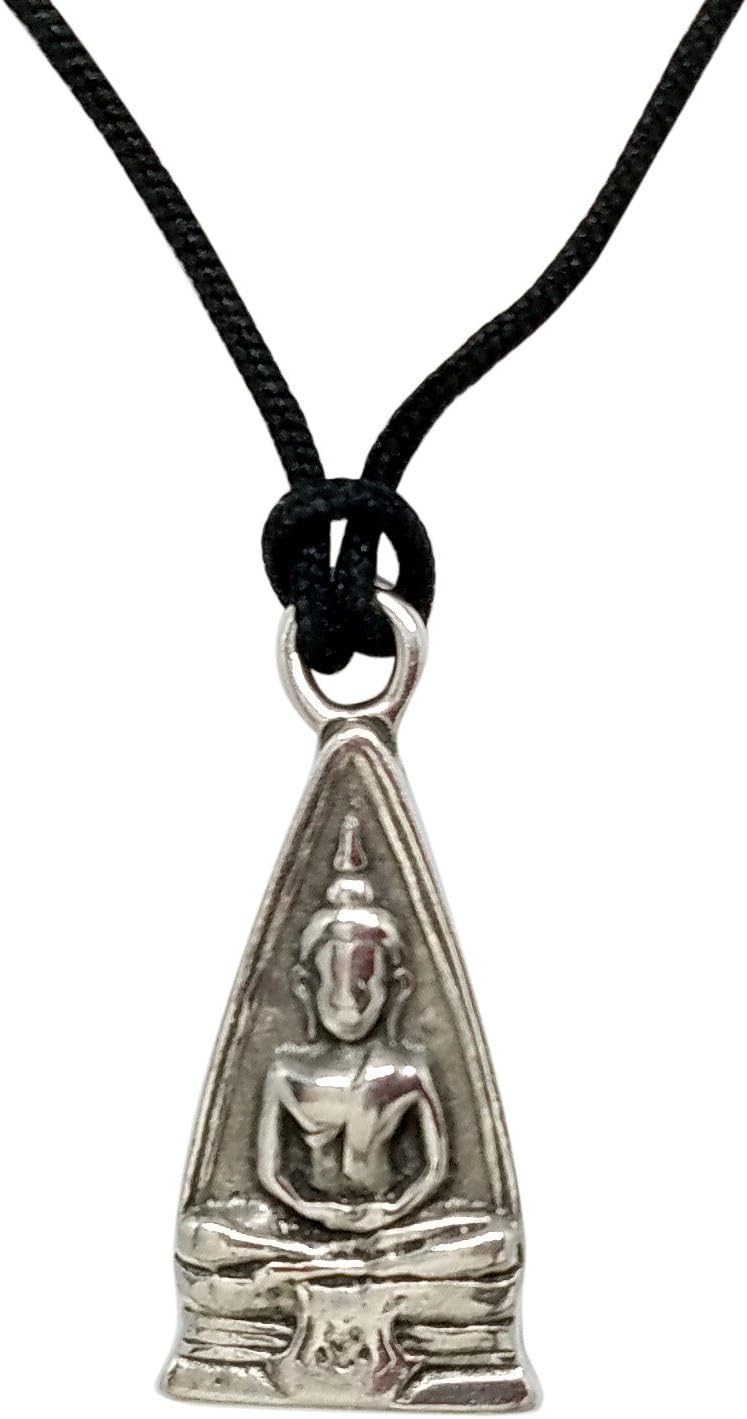 EcoSmart Designs Thai Buddha Necklace For Men On Long Black Adjustable Cord