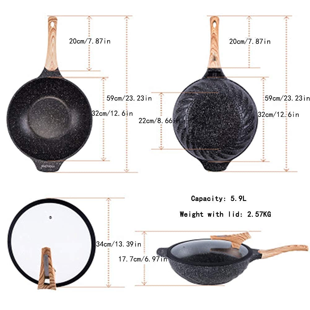 Nieprzywierające woki i patelnie do smażenia z pokrywką 32 cm, patelnia indukcyjna nieprzywierająca, czarna