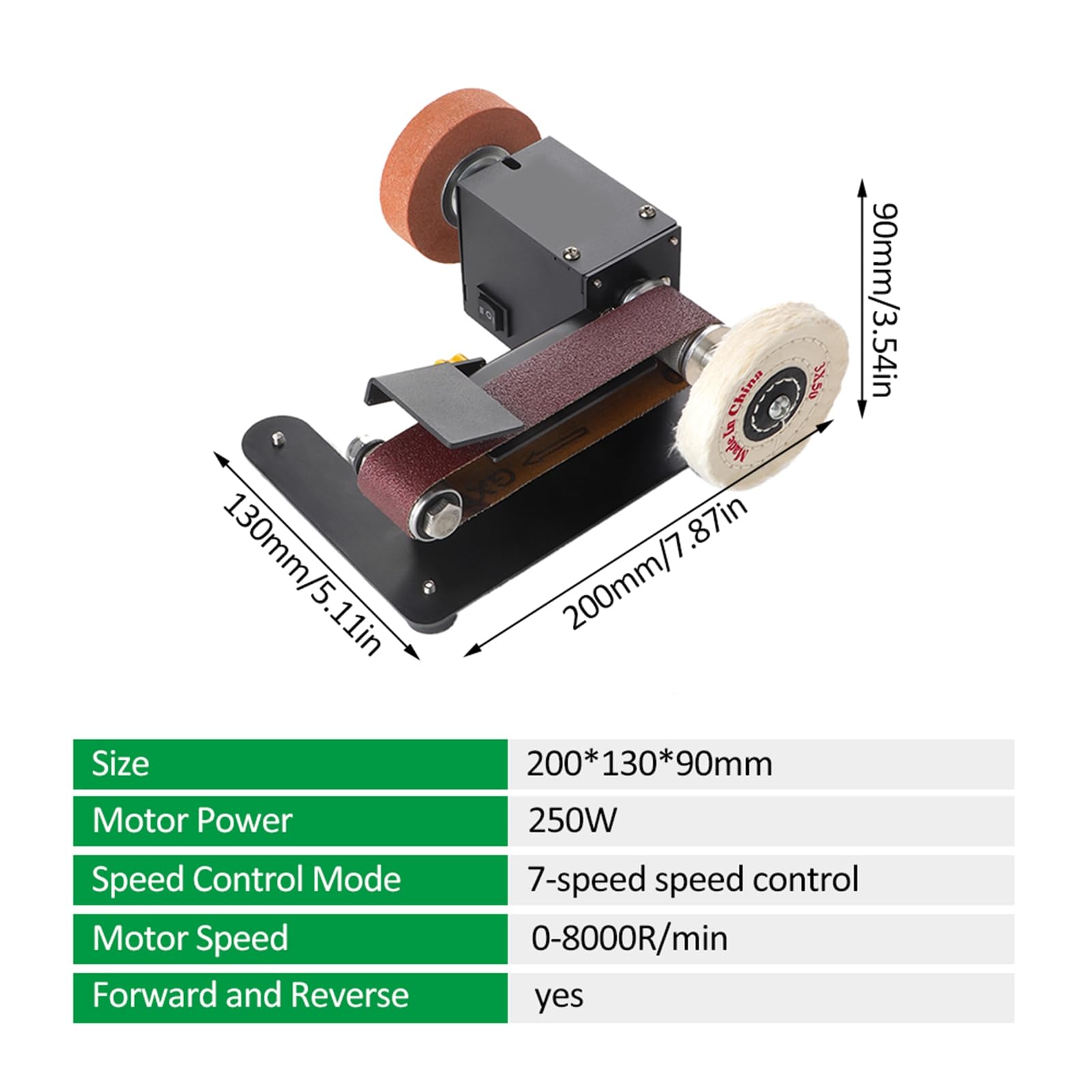 Mini Lijadora de Banda Lijadora Eléctrica de 250 W con Ajuste de 7 Velocidades Cinturones de Lijado de 30 X 340 Mm para Carpintería Metal Acrílico Fabricación de Cuchillos (1)