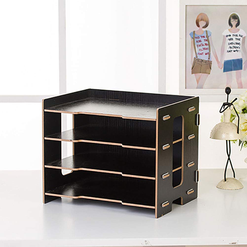 Ejoyous Organizer per Riviste da Tavolo, Portadocumenti in Legno, Portadocumenti Multistrato per Uso Domestico (BLACK)