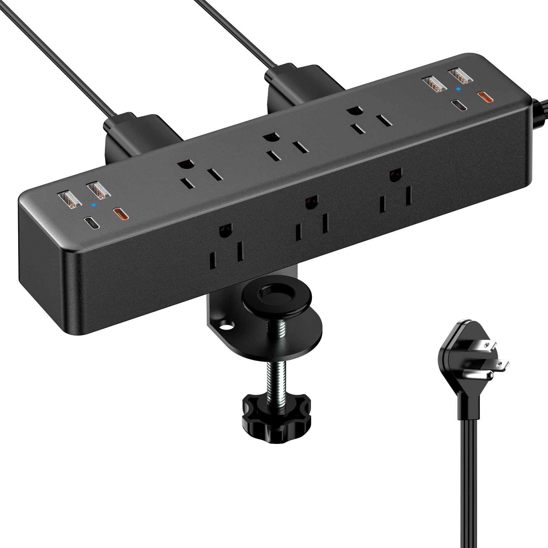 Flat Plug Desk Clamp Power Strip 10FT, 40W Total Fast Charging Station, Dual PD 20W USB C Ports, Desk Edge Mount Power Strip 9 AC Outlets 8 USB Ports(4 USB C) Surge Protector, Fit 1.7" Tabletop Edge