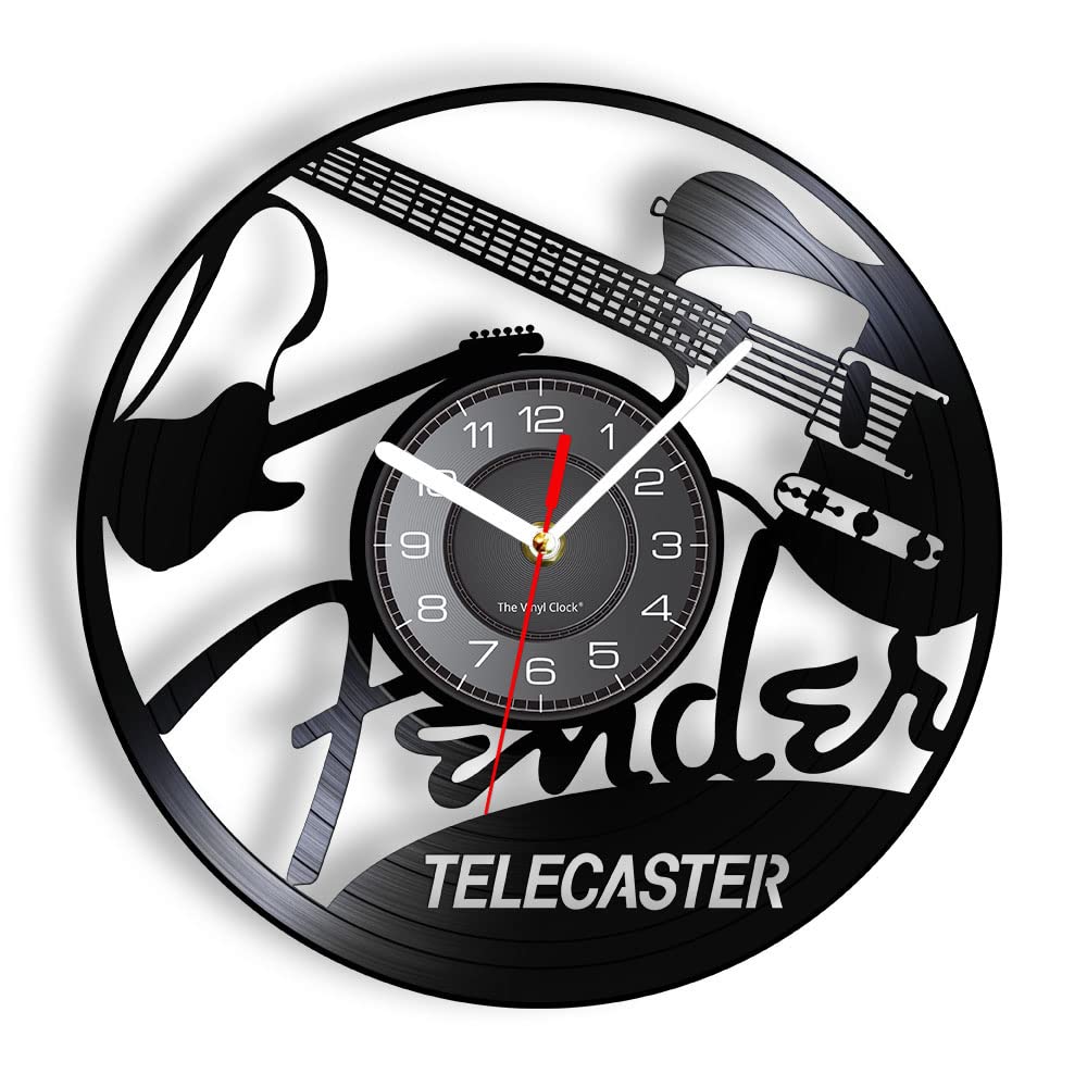 Smotly Black Vinyl Wall Clock, Music Guitar Instrument Theme Pattern With Led Night Light, Is A Wall Clock Gift For Friends Who Love Music. (Black)
