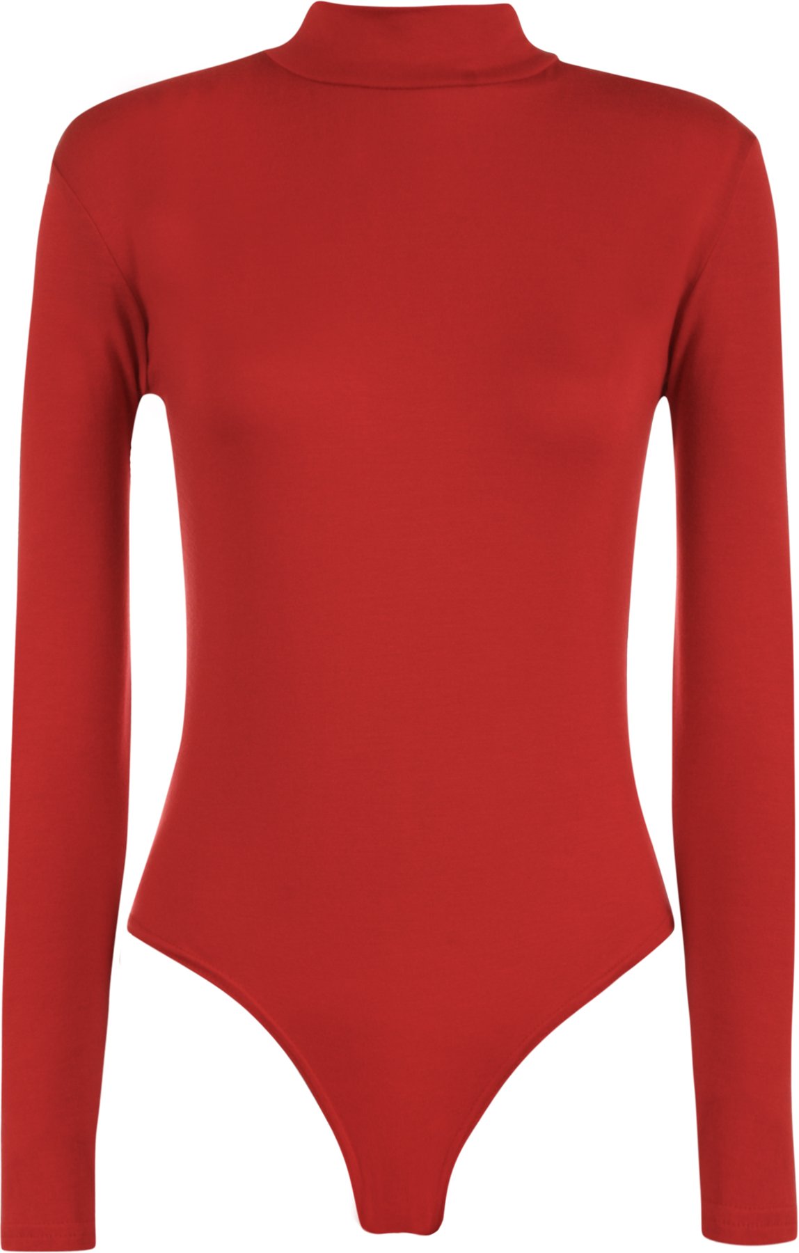 Wearall Women's Red Turtle Neck Bodysuit Long Sleeve Stretch Leotard Top - 12/14