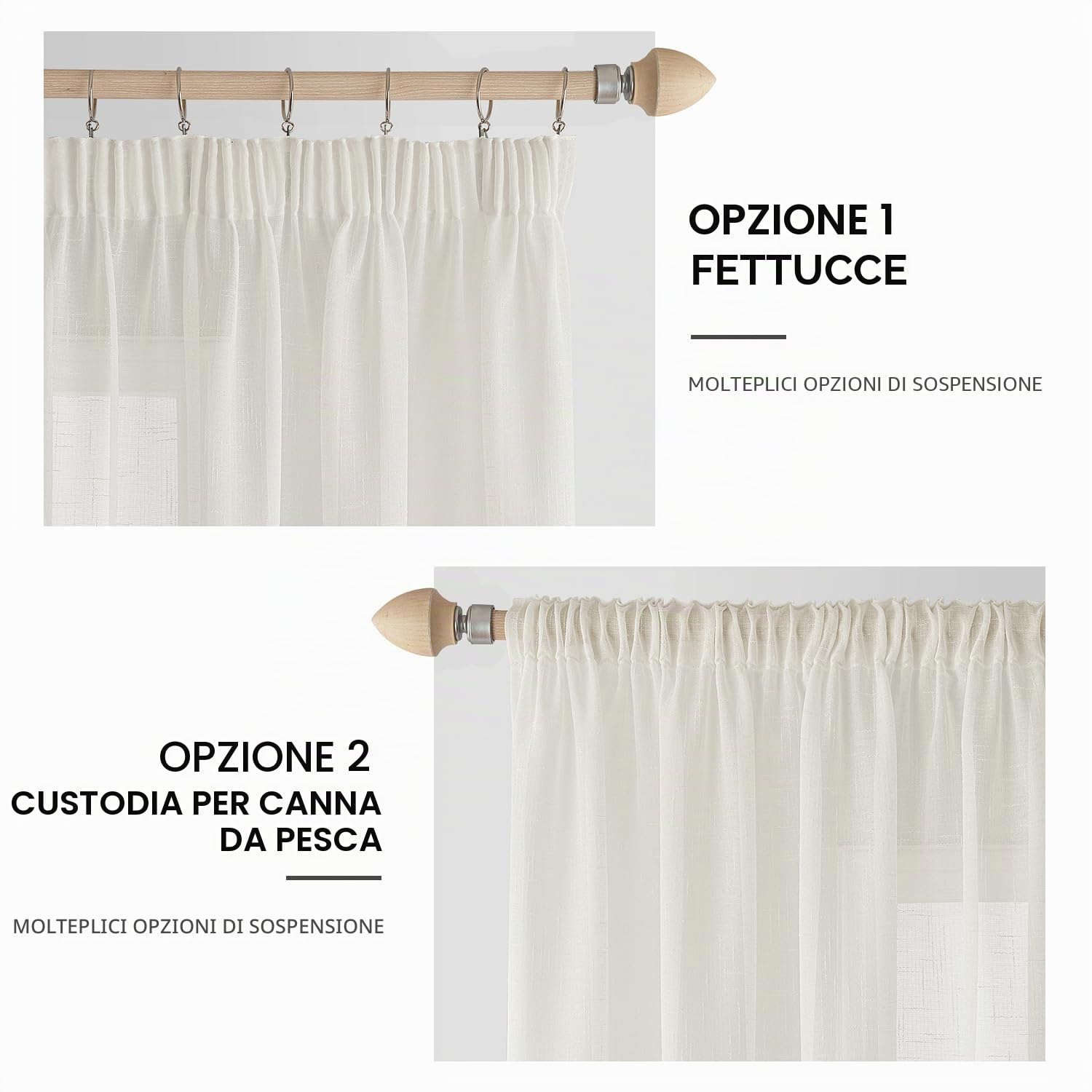 MIULEE Tende Trasparenti Tende per Interni con Nastro Arricciato 2 Pannelli per Finestre Camera da letto Soggiorno Casa Moderna 140X280 CM Bianco Latte