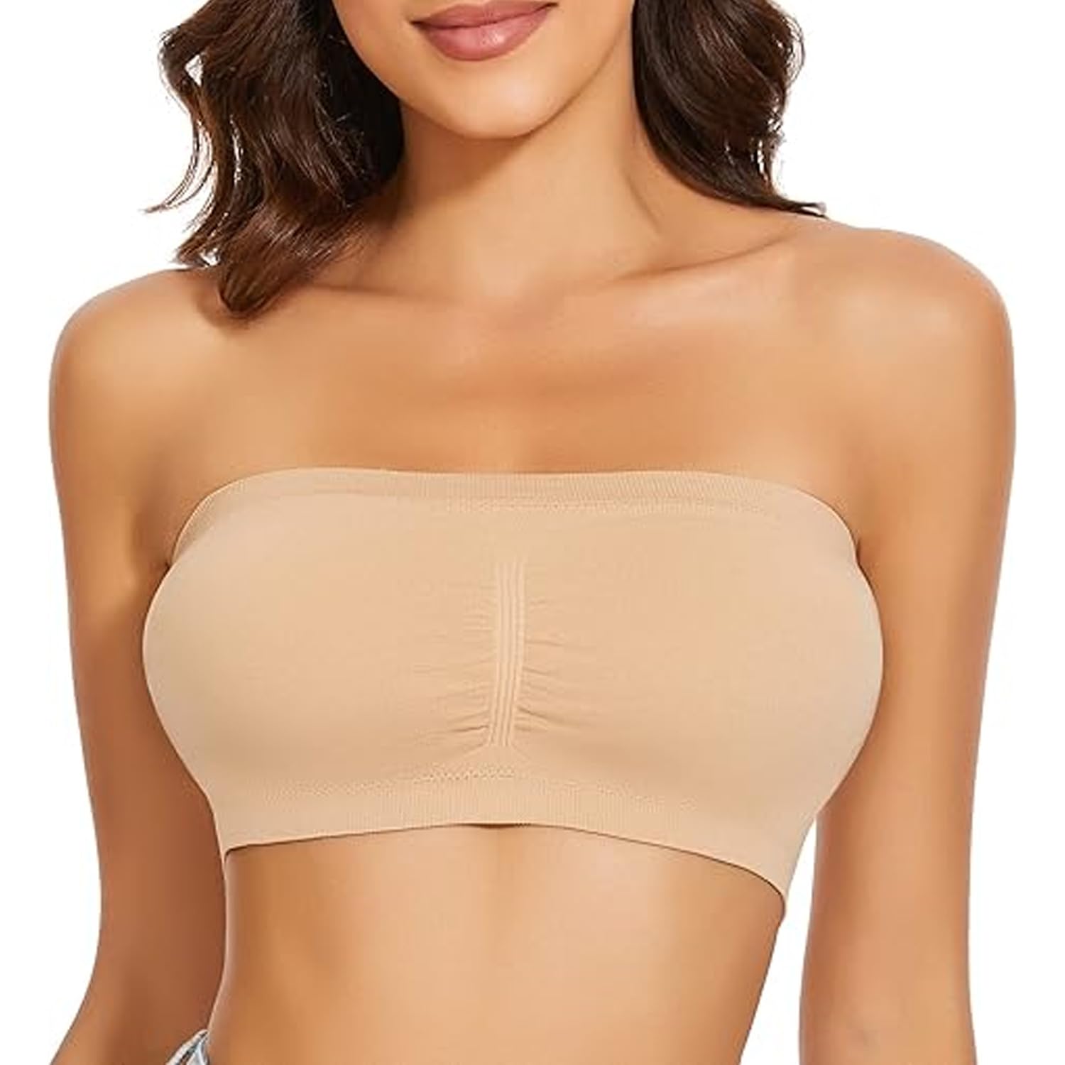 Women's Cotton Spandex Tube Bra Padded Wire Free Full Coverage Stretchable Seamless Strapless Bandeau Bra - Free Size-image-10
