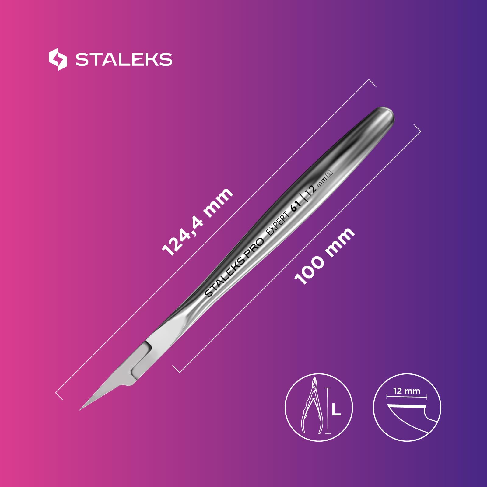 Staleks Pro Expert, Pince à Ongles Incarnés Professionnelle, Acier Inoxydable, Lames Ergonomiques 12 mm Affûtées à la Main, Droites, NE-61-12