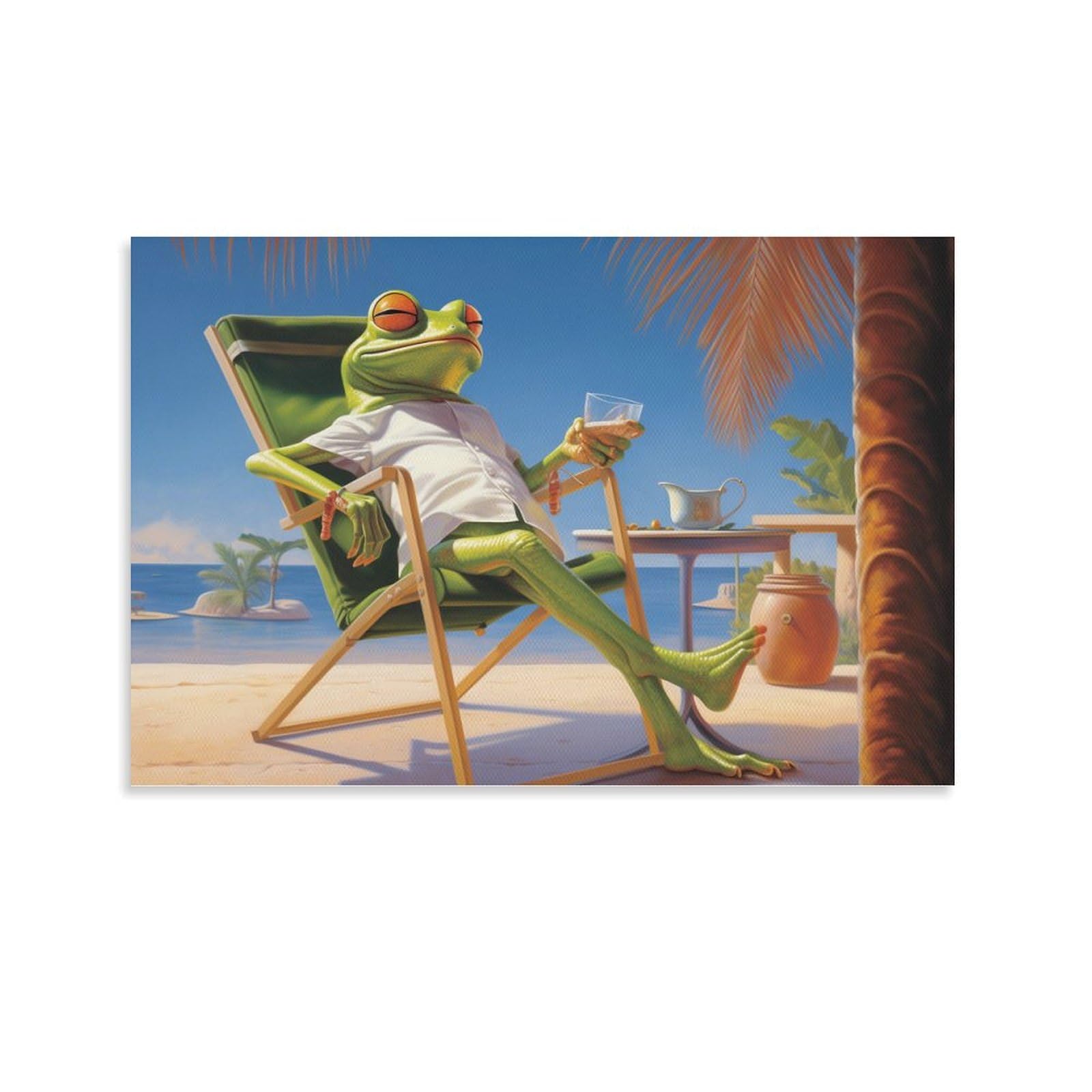 FOCCAR Canvas Wall Art Country Rustic Frog Wall Decorations For Living Room Funny Green Animal Hang Pictures Wall Artwork
