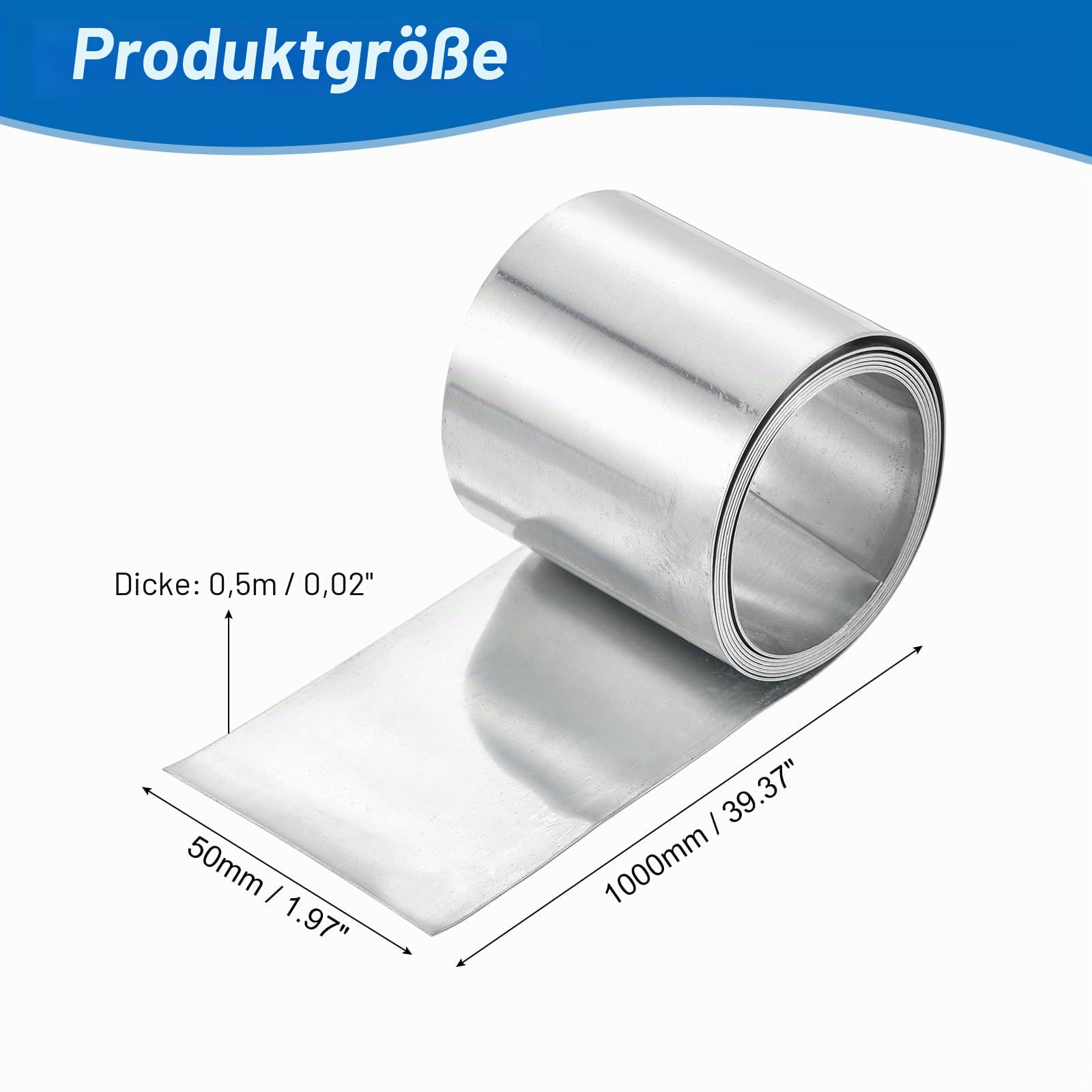 sourcing map Zinkbleche, 99,99 % hochreine Zinkplatte, 0,5 x 50 x 1000 mm, Metall-Zinkfolie, Zink-Anodenstreifen für Wissenschaft, Labor, Industrie, Handwerk, 1 Stück