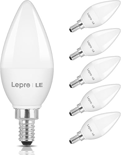 Lepro E12 LED Candelabra Light Bulbs 40W Equivalent Ceiling Fan Bulb Chandelier Bulbs Daylight White 5000K Non-dimmable Candle Lights 55W 470 Lumens