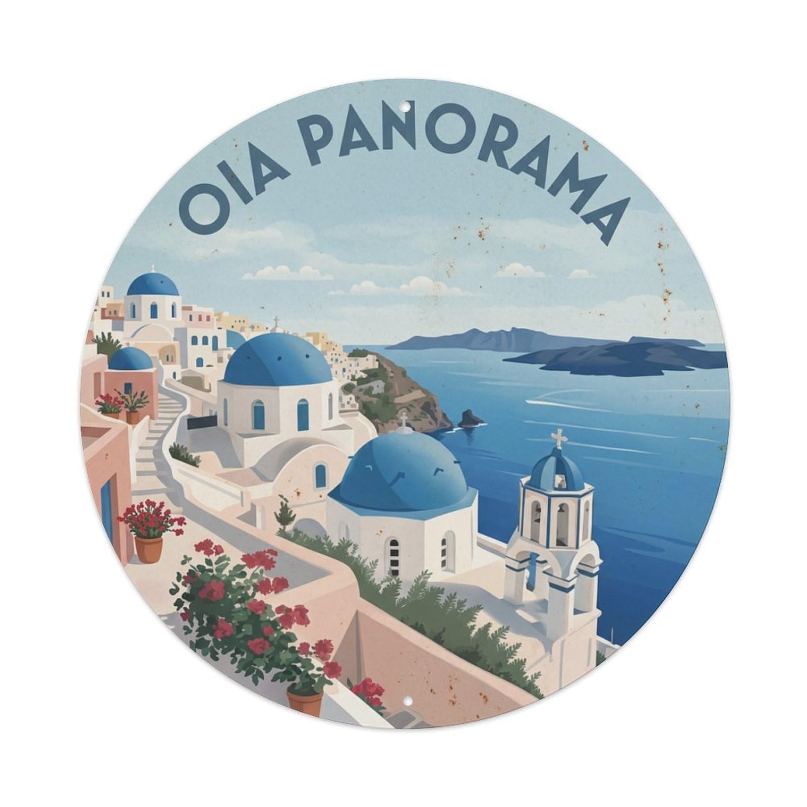 Galvaxio Style Vintage Travel Oia Santorini Panorama Metal Tin Sign