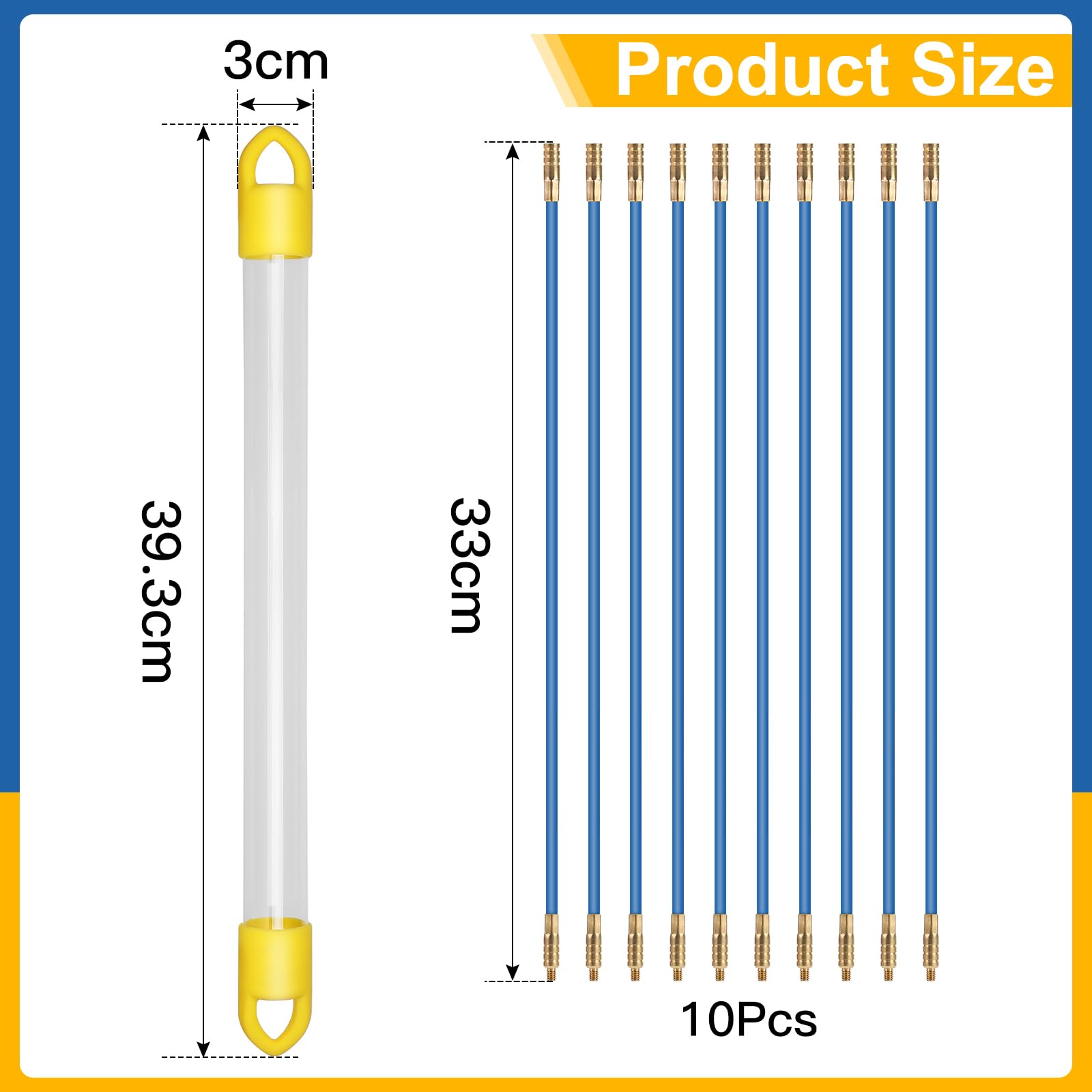 EFUTURETIME 10 x Guia Pasacables Profesional 33cm (Ø 4mm) Aguja Flexible de Fibra de Vidrio, Guia Cable Puller con Accesorios