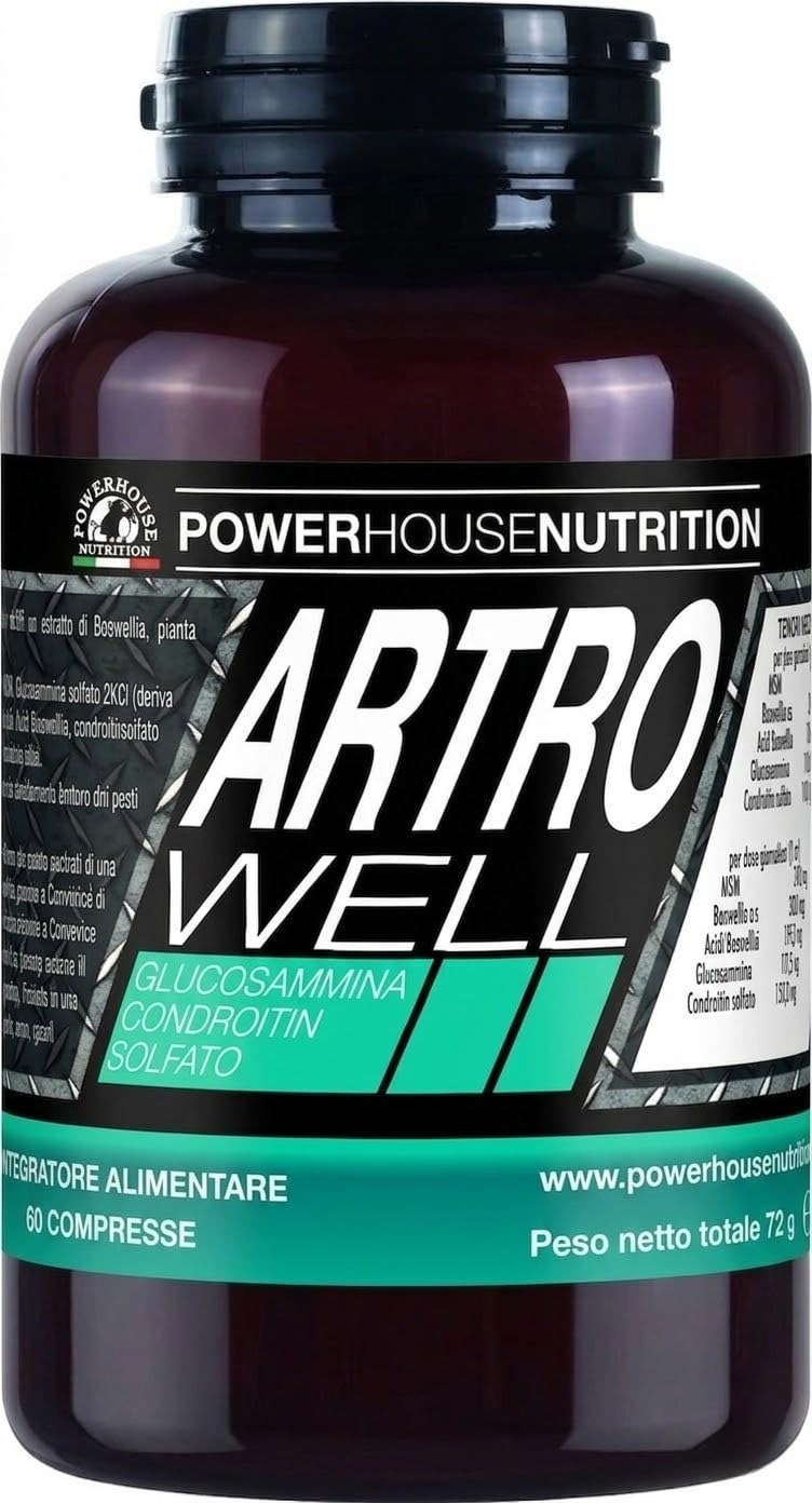 Glucosamina Condroitina MSM, Made in Italy, ARTROWELL Powerhouse Nutrition, Integratore Articolazioni & Cartilagine con Boswellia Serrata, Glucosamina Complex, Funzione Analgesica ed Antinfiammatoria