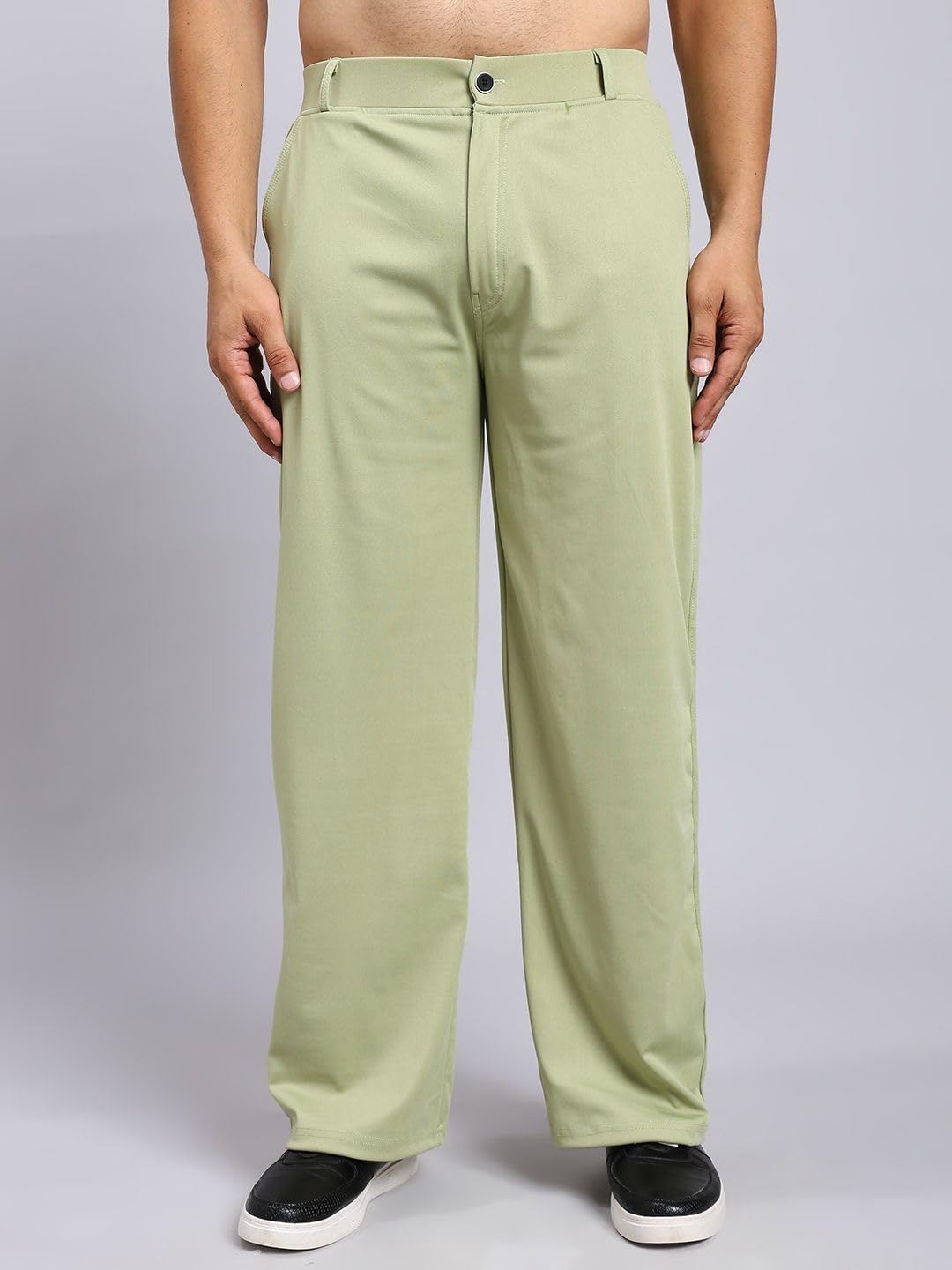 Loose Fit Mid-Rise Green Men Lycra Blend Trousers-picture-38